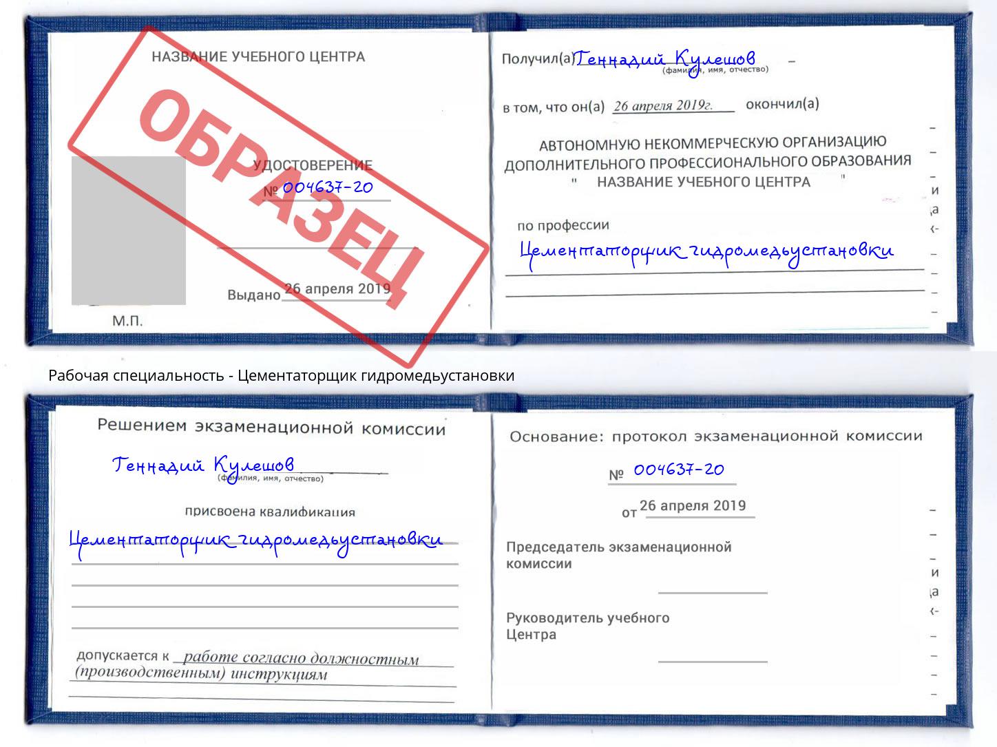 Цементаторщик гидромедьустановки Михайловка