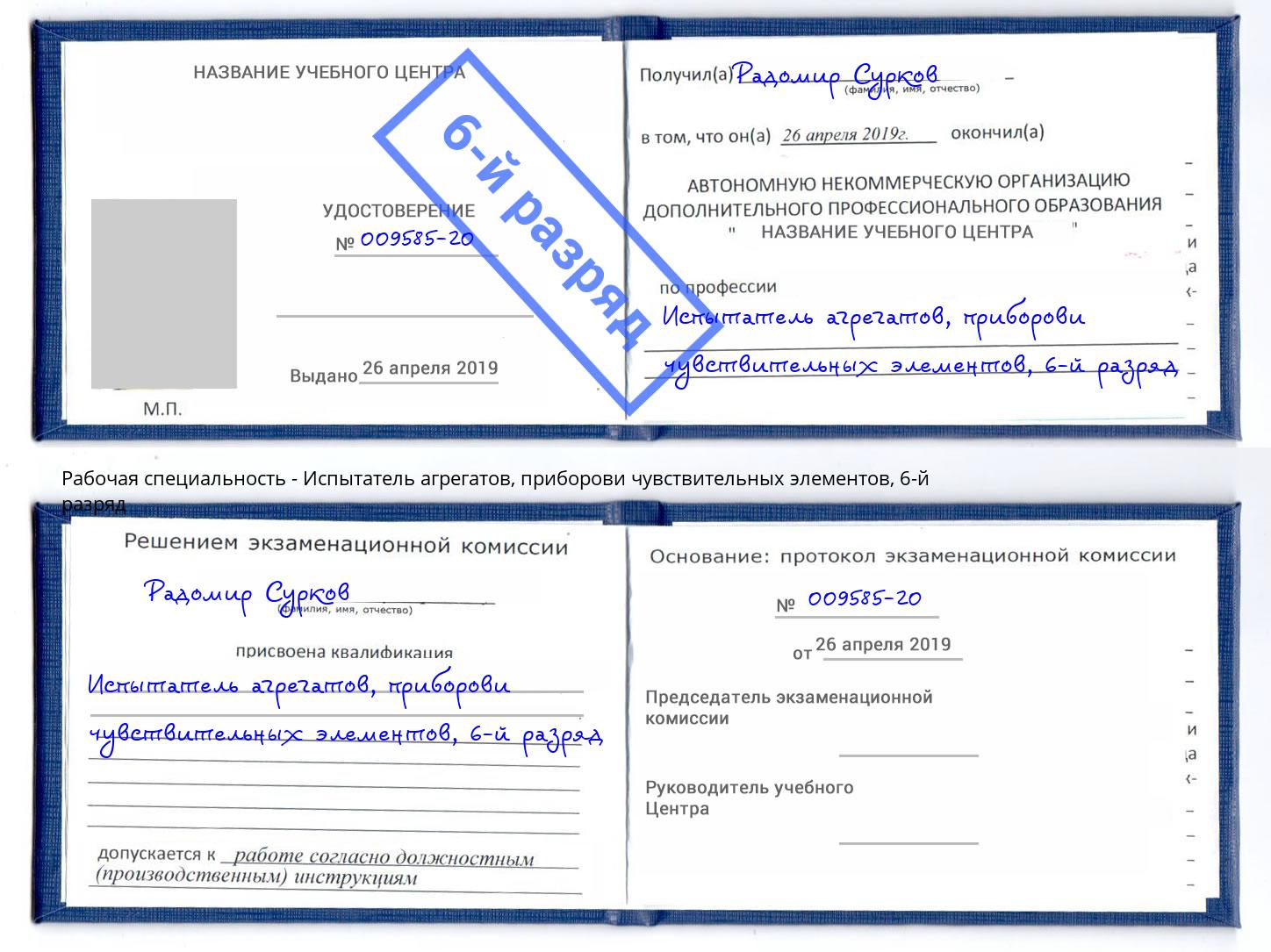 корочка 6-й разряд Испытатель агрегатов, приборови чувствительных элементов Михайловка