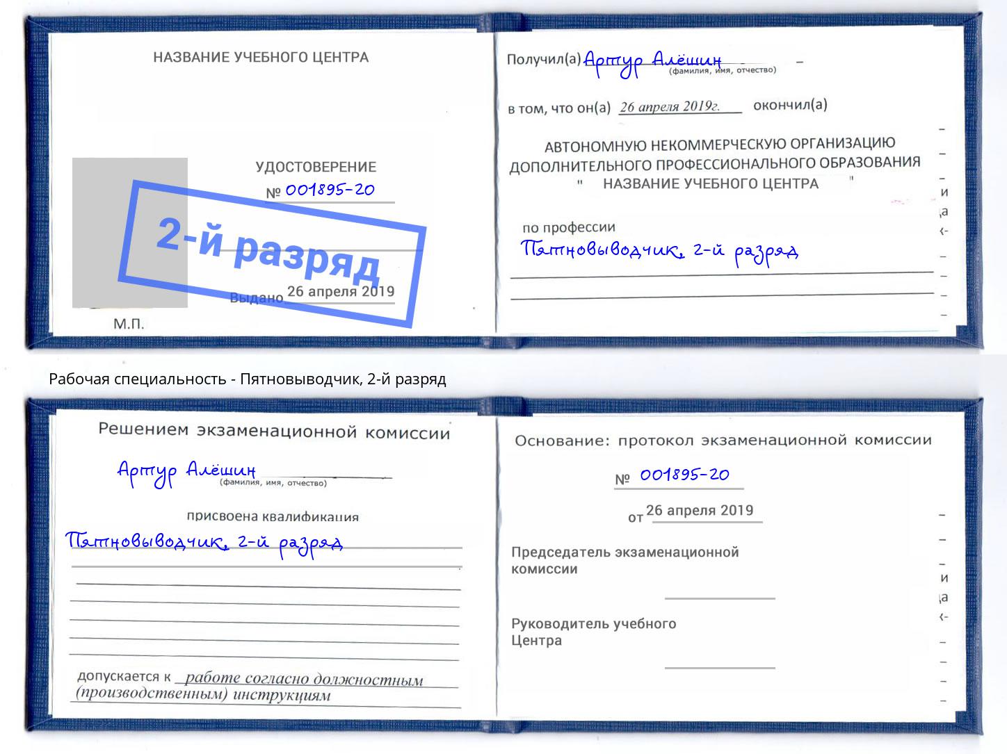 корочка 2-й разряд Пятновыводчик Михайловка