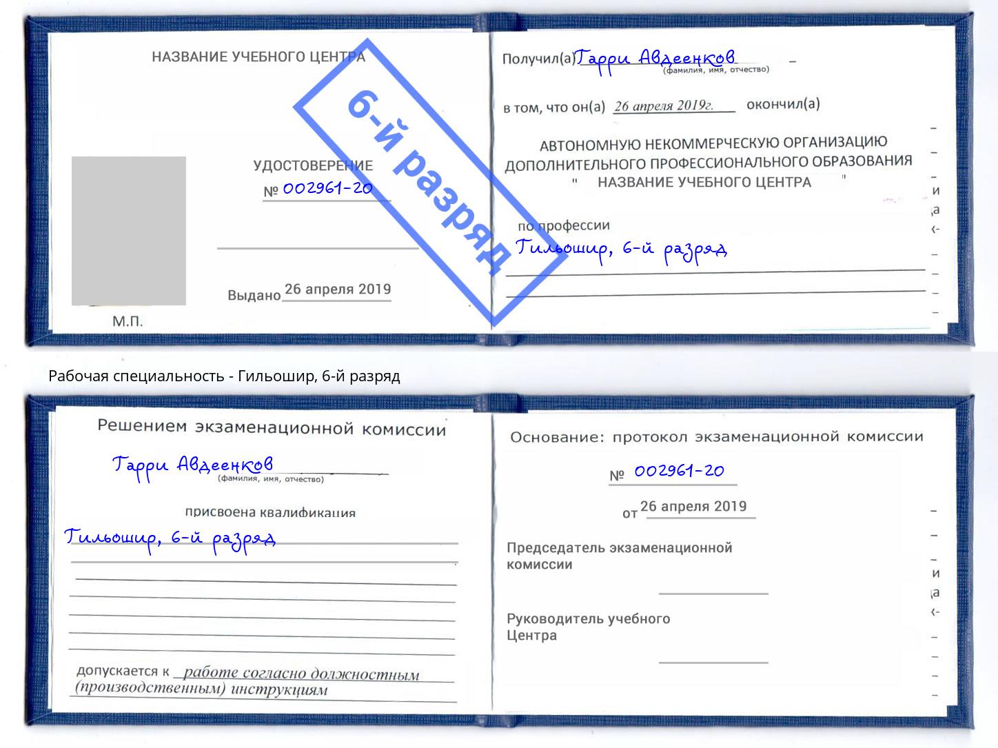 корочка 6-й разряд Гильошир Михайловка