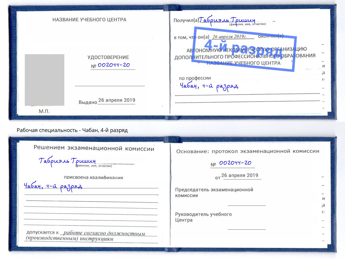корочка 4-й разряд Чабан Михайловка