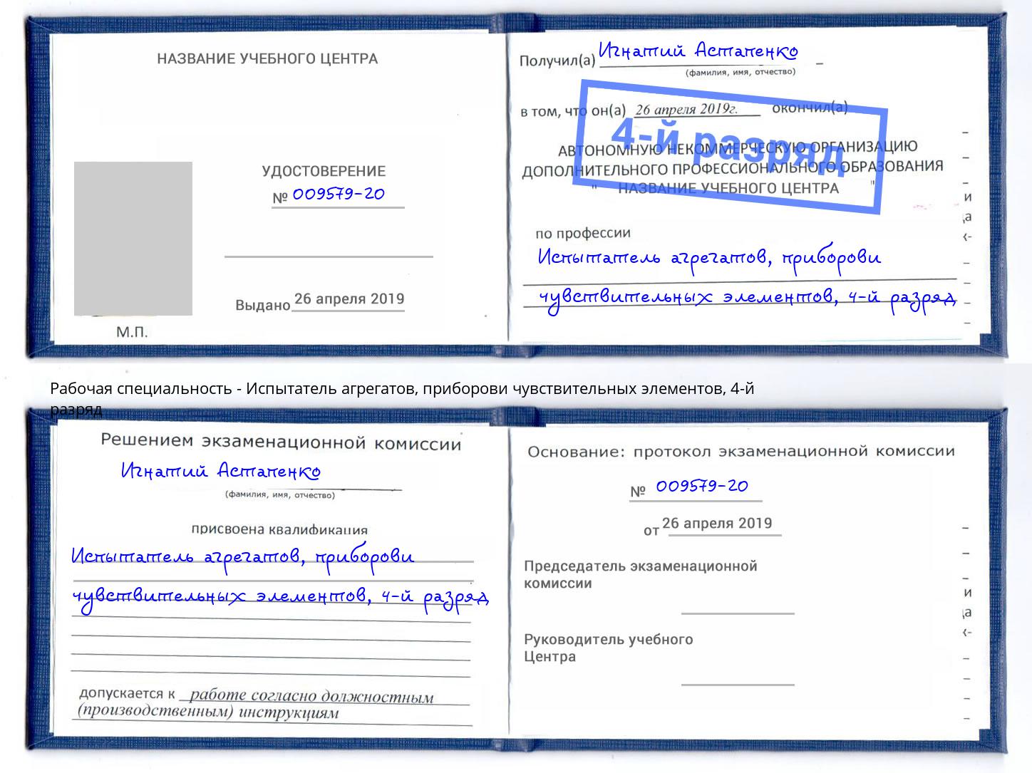 корочка 4-й разряд Испытатель агрегатов, приборови чувствительных элементов Михайловка