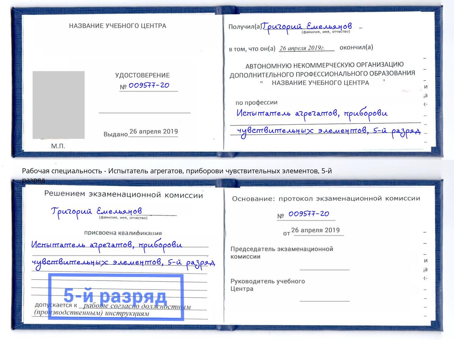 корочка 5-й разряд Испытатель агрегатов, приборови чувствительных элементов Михайловка