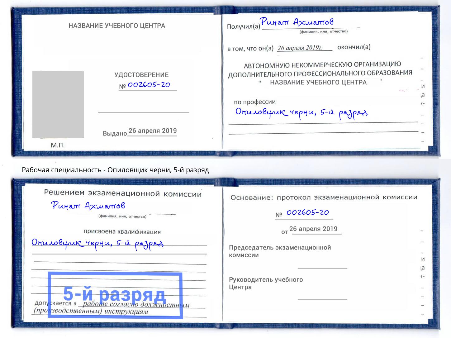 корочка 5-й разряд Опиловщик черни Михайловка