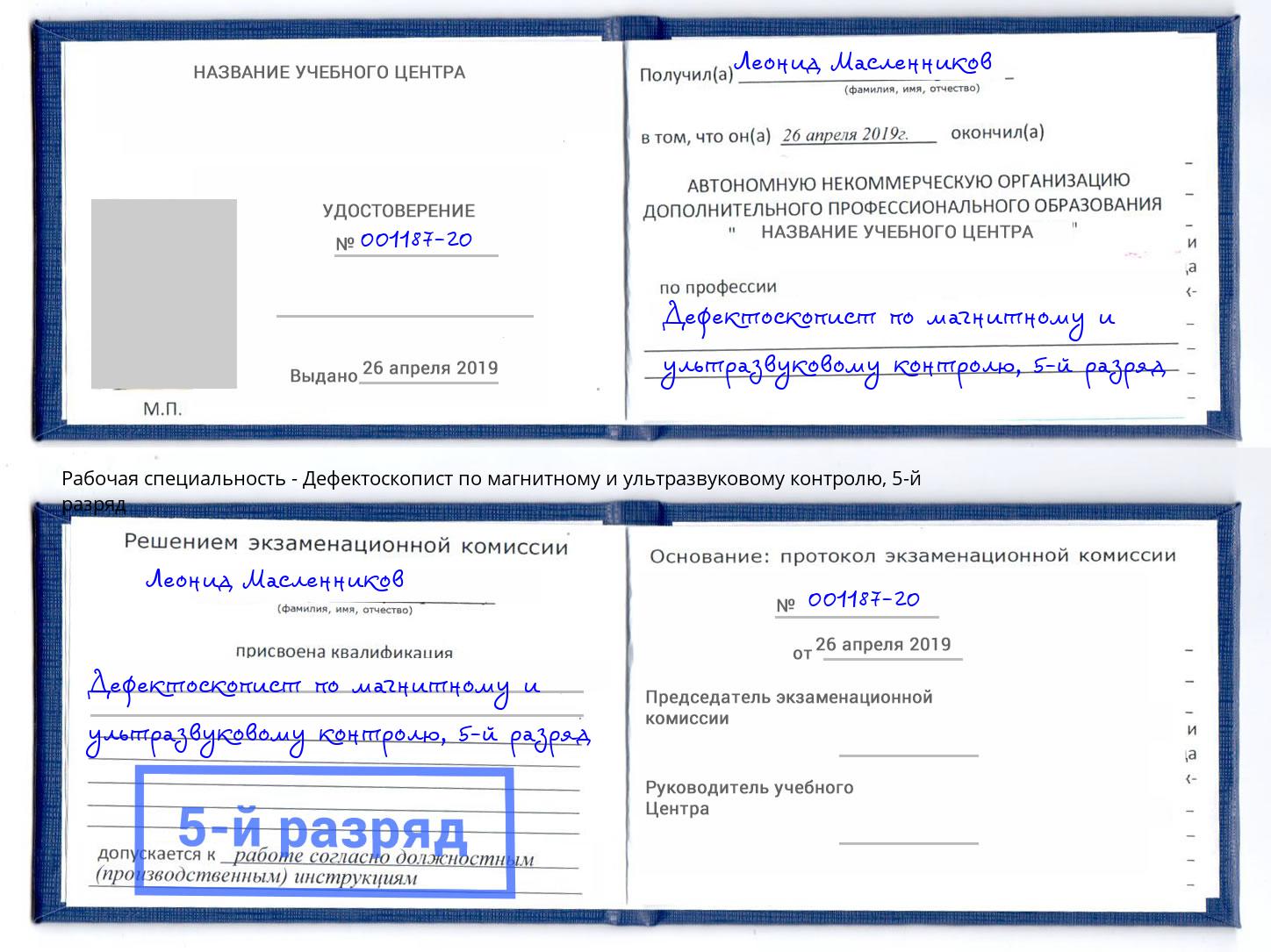 корочка 5-й разряд Дефектоскопист по магнитному и ультразвуковому контролю Михайловка