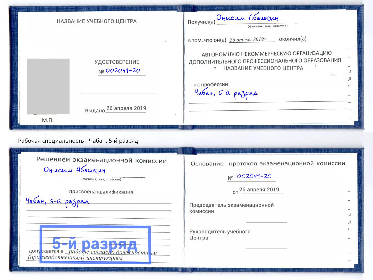 корочка 5-й разряд Чабан Михайловка
