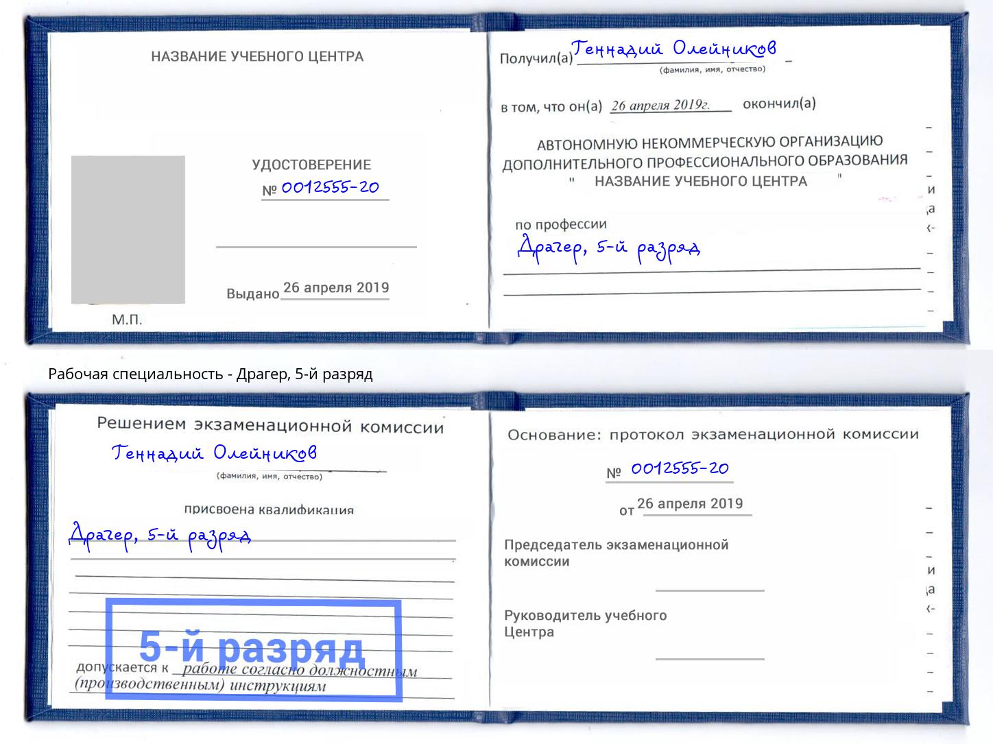 корочка 5-й разряд Драгер Михайловка