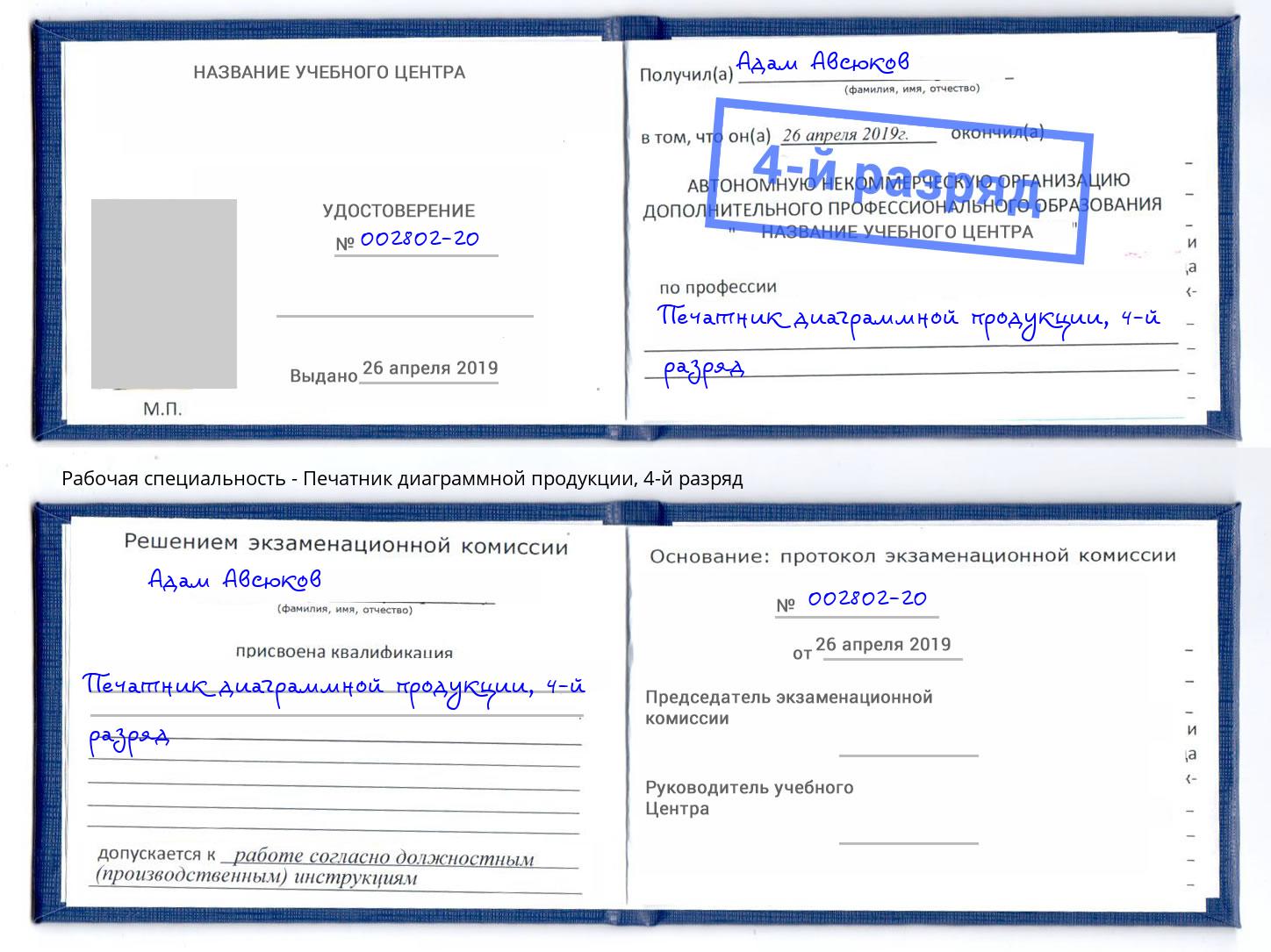 корочка 4-й разряд Печатник диаграммной продукции Михайловка