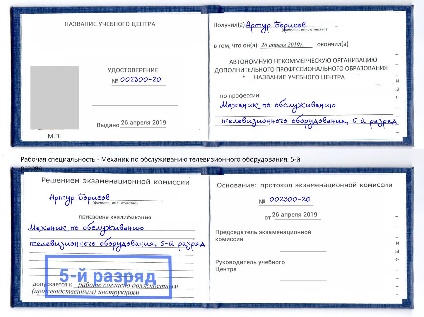 корочка 5-й разряд Механик по обслуживанию телевизионного оборудования Михайловка