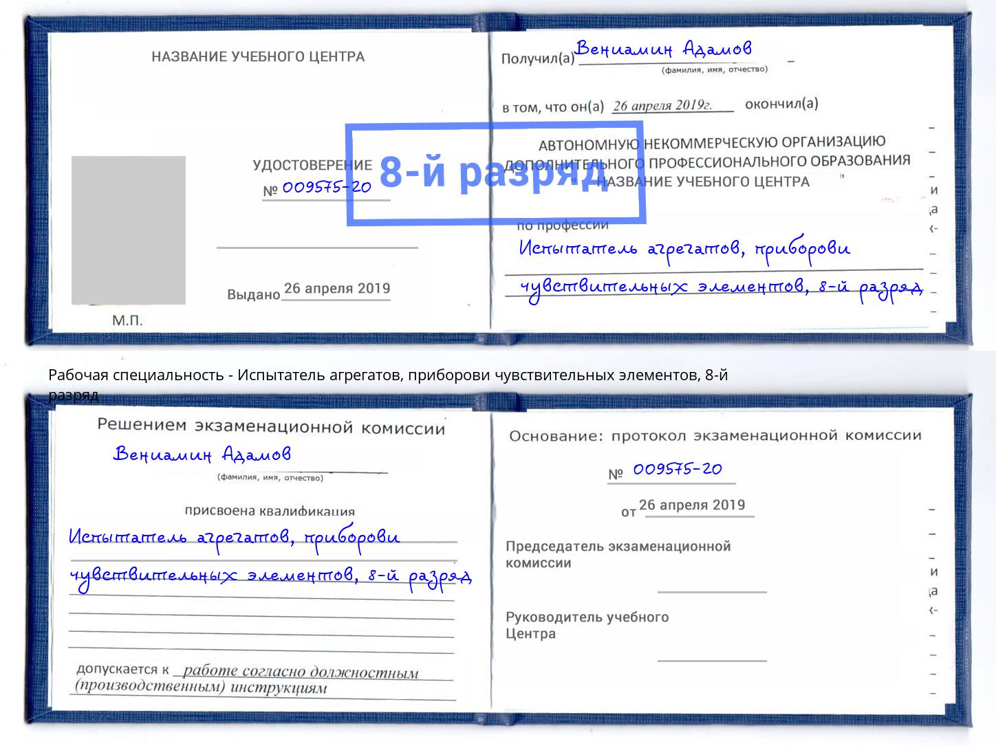корочка 8-й разряд Испытатель агрегатов, приборови чувствительных элементов Михайловка
